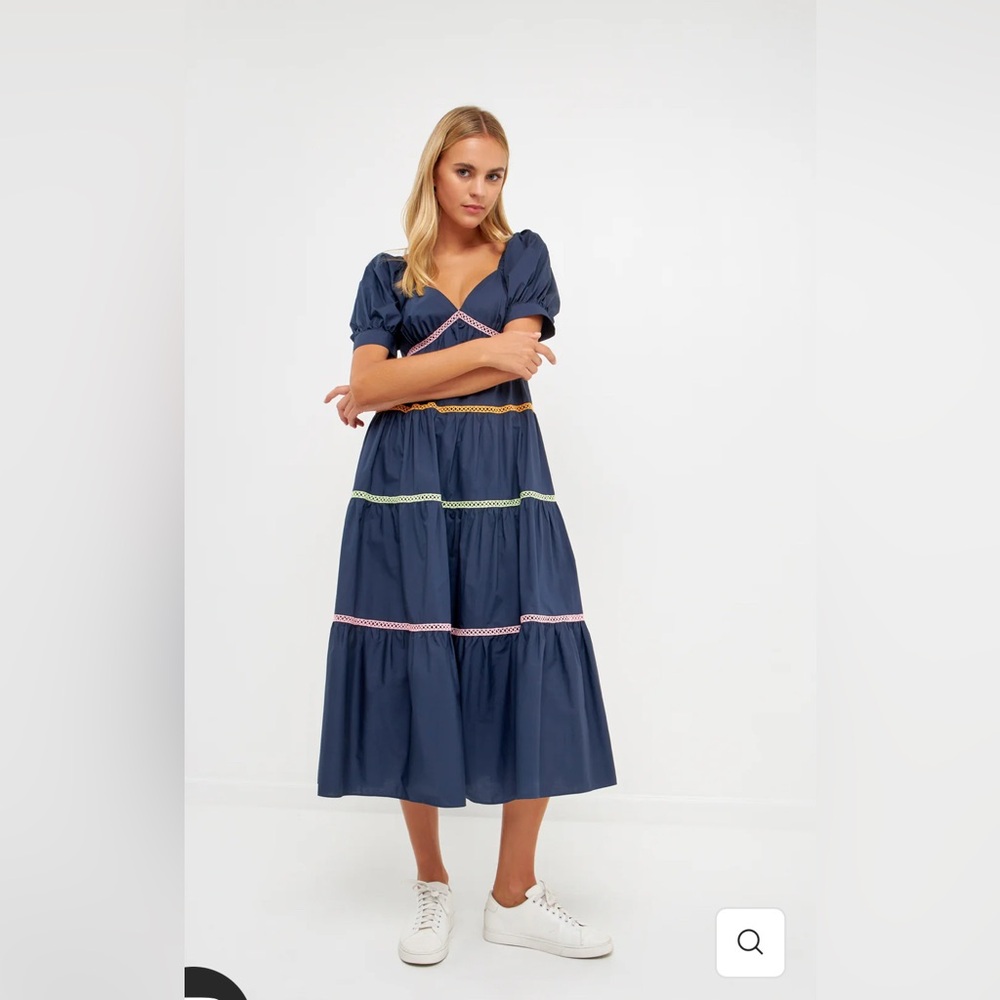 NWT ENGLISH FACTORY Color Block Trim Midi Dress size small